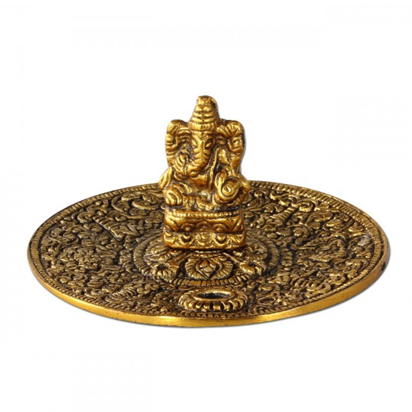 Porta Incienso Metal Ganesha Ø 11 cm. Gold